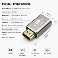 Adaptador HDMI 2.1 Portátil Directo de Fábrica, Conector Extensor HDMI Macho a Hembra de 8K60Hz Chapado en Oro para Laptop, Proyector y Monitor
