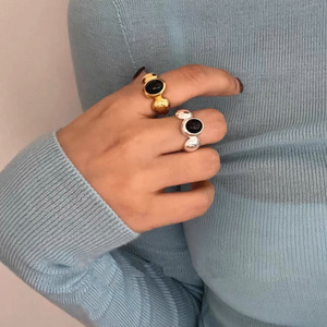 S925 Sterling Silver <b>Open</b> <b>Ring</b> Black Onyx Adjustable Unisex Fashion Jewelry Gift - Product Image 2