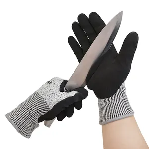 HPPEニトリルコーティングカット耐性安全作業用手袋レベル5建設用アンチカット手袋