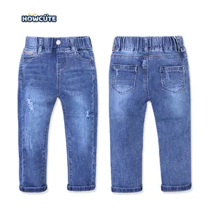 Großhandel Fabrik neue Kinder tragen in voller Länge elastische Taille blaue Jeans hose klassischen Stil lässige Jeans für Baby