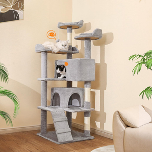 54 inch Lichtgrijze Kattentoren voor Binnenkatten, Multi-Level Kattenboom met 2 Condo's, Activiteitencentrum, Krabpalen, Leuke Speeltjes voor - Product Image 6