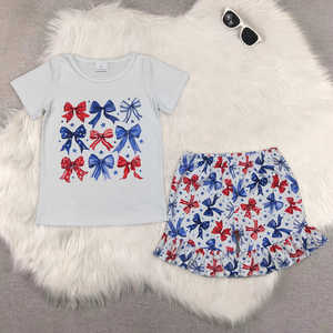 YY 5.26 Casual da ragazza 4 ° vestito July blu e rosso fiocchi con tunica stampa fuochi d'artificio con <span class=keywords><strong>pantaloncini</strong></span> con volant - Product Image 6