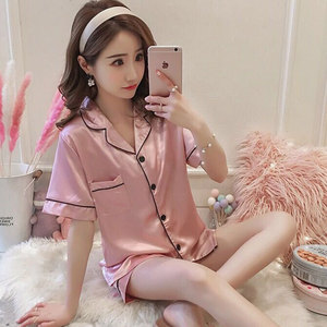 Ensemble de vêtements d'intérieur pour femmes en soie glacée, <span class=keywords><strong>grande</strong></span> <span class=keywords><strong>taille</strong></span> M-5XL, cardigan d'été à manches courtes et short, coupe ample et rafraîchissante - Product Image 1