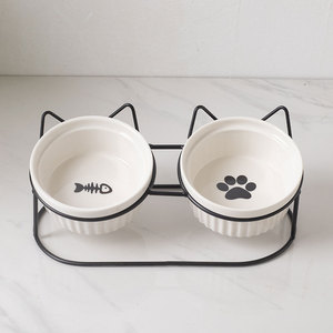 Ceramic <b>Cat</b> Bowl Double Elevated <b>Feeder</b> With Neck Support For Pets - Product Image 3