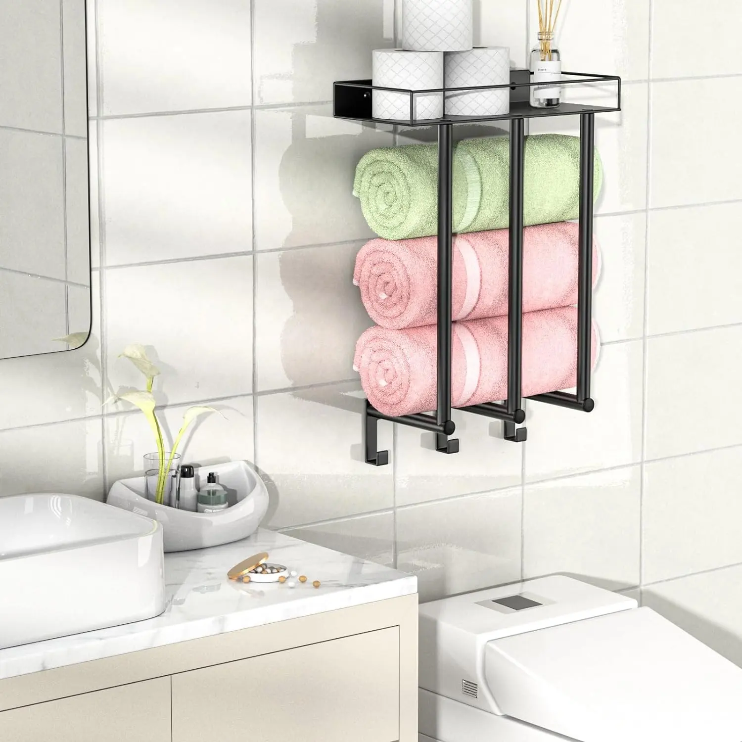 Porte-serviettes de salle de bain mural de style moderne support de rangement pour serviettes en métal supports de rangement et étagères