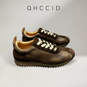 QHCCID รองเท้าหนังสไตล์เรโทรสีน้ำตาลแบบผูกเชือกส้นเตี้ยรองเท้าลำลองสำหรับออกกำลังกาย - Product Image 4