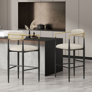 Barstools Set of <strong>2</strong>, Counter Height Upholstered <strong>Bar</strong> <strong>Stools</strong> with Backs and Iron Legs for Kitchen Island - Product Image 2