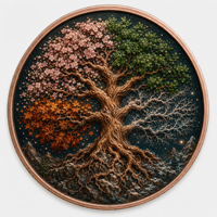 Pièces de monnaie en cuivre à haute relief, 1 once troyenne, en cuivre pur .999, pièce ronde Arbre des Quatre Saisons, avec impression UV colorée