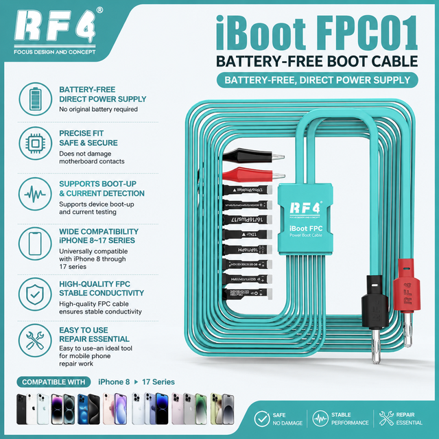 RF4 Boot FPC01 Power on Flex Cable for iPhone Motherboard Testing Phone Repair Diagnostic Tool Compatible with IP 8 to 17 Series