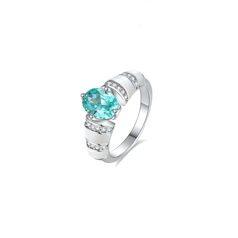 S925 cincin cangkang putih antik perak murni cincin berlian harta karun berwarna hijau biru Mint untuk wanita
