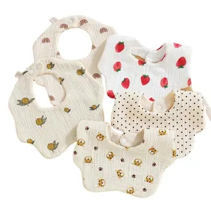 Atacado Puro Algodão Impresso Seis Camadas 360 Rotatable Baby Feeding Bibs Toddler Saliva Toalha Infantil Gauze Baby Bib