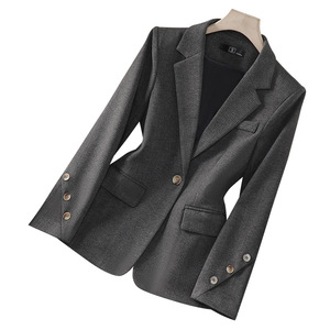 Women's Brown Blazer Oatmeal Color Solid Woolen Anti-Wrinkle Autumn Winter Casual Top Sy8917 - Product Image 5