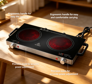 <span class=keywords><strong>Cocina</strong></span> Eléctrica Compacta de 1800W con Doble Infrarrojo y 2 Quemadores, con Controles de Perilla para el Hogar, Dormitorio, Autocaravana y Camping - Product Image 5
