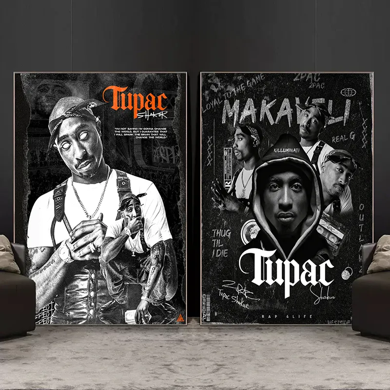 Ev odası dekor Modern rapçi yıldız Tupac portre Poster Vintage boyama 2PAC West Coast Legend hip hop tuval duvar sanatı