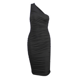 Mode d'été Sexy Women Sleeveless One Shoulder Dress Bodycon Ruched Midi Party Club Dresses - Product Image 5