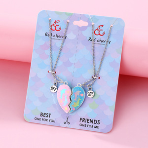 2 pcs/Set Meilleur Ami Collier Magnétique Coeur Saupoudrer dans le Coeur Pendentif Luminosité Dauphin Meilleur Ami BFF Collier pour Filles - Product Image 3