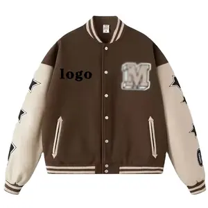 Хит продаж, классная флисовая зимняя кашемировая бейсбольная куртка-бомбер на заказ, кожаные студенческие куртки для мужчин