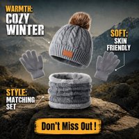 Conjunto de Gorro, Bufanda y Guantes de Punto Trenzado para Niños, Estilo Europeo Americano, con Logotipo Personalizado, Cálido para Invierno, con Pompón, OEM