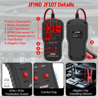 JFIND JF107 Probador de Relés Automotrices Electrónico, Analizador de Relés de 12V/24V, Compatible con la Detección de Relés de 4 y 5 Pines