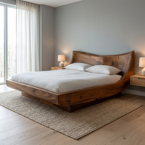 Modern Solid Wood Teak Platform <b>Bed</b> <b>Frame</b> with Curved Headboard Custom Specialty <b>Sizes</b> Indonesia Manufacturer - Product Image 2