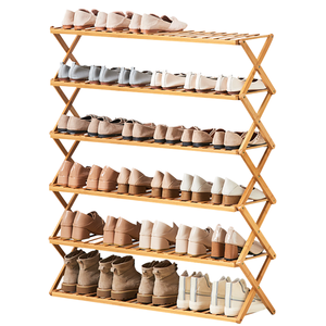 Étagère à chaussures et support de rangement moderne, simple, 100% bambou naturel, pliable, extensible et empilable, pour entrée et salon - Product Image 3