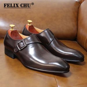 High-quality Handmade Genuine Leather Men's Pointed Toe Buckle Dress Shoes Oxford Loafers Cocktail Shoes Autumn Party Shoes - Product Image 1