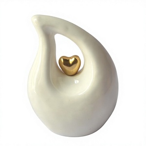 Urne funéraire en forme de larme jaune avec motif cœur argenté, récipient décoratif pour cendres d'adultes, urne funéraire en forme de larme décorative - Product Image 5