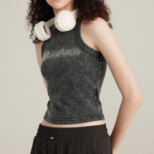 Chaleco Deportivo de Alta Calidad, Transpirable y Ecológico, con Pedrería, 100% Algodón Orgánico, Sin Mangas, Estilo Vintage Lavado, para Mujer - Product Image 2