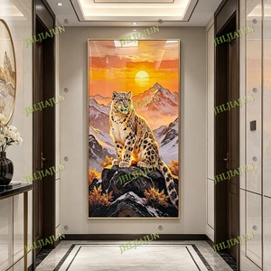 Luxury Snow Leopard Wall Art Full Moon Mountain Scene Wild Animal Wall Crystal Porcelain <b>Painting</b> LED Living Room Home Decor - Product Image 4