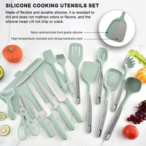 Juego de 17 Utensilios de Cocina de Silicona, Apto para Alimentos, Antiadherente, Cuchillo, Cuchara, Espátula, Tabla de Cortar, Herramientas de Cocina - Product Image 2