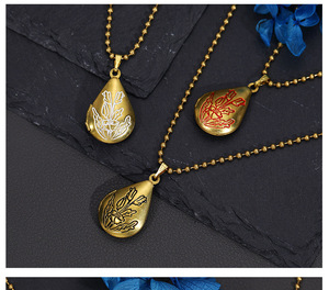 Collier médaillon goutte d'eau en laiton vintage américain de qualité supérieure, pendentif <span class=keywords><strong>photo</strong></span> ouvrable pour couples, cadeau souvenir romantique - Product Image 1