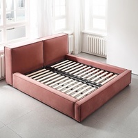 Cama Doble Moderna y Sencilla de Color Rosa para Dormitorio u Hotel, con Estructura de Sofá Cama