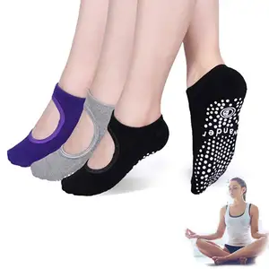 Chaussettes de Yoga antidérapantes en coton avec Logo personnalisé, chaussettes courtes antidérapantes pour femmes