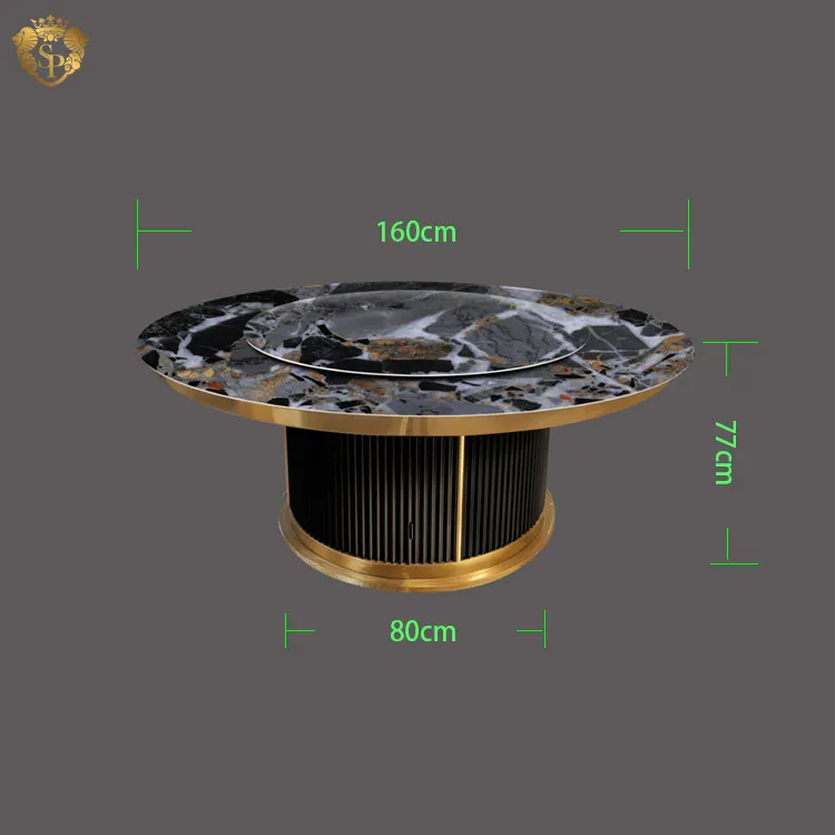 Elektrische Heizung Titan runder Esstisch moderner Luxus rotierender Sockel Glasplatte schwarzer Marmor optik Esstisch