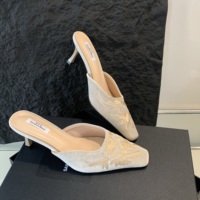 Chaussons rétro en daim à enfiler avec talons bas, bout carré, sandales brodées de fleurs, chaussures décontractées confortables pour femmes