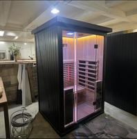Sauna infrarouge lointain à lumière rouge pleine spectre, électrique, en bois massif, moderne et luxueux, à faible EMF, pour 2 personnes, utilisation intérieure/extérieure (parc)