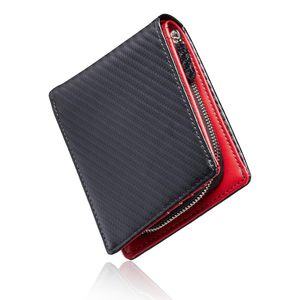Genuine Leather Carbon Fiber Texture Short Zipper <b>Wallet</b> With Coin Compartment <b>Men's</b> Compact Bi-Fold <b>Wallet</b> Multiple Card Slots - Product Image 1