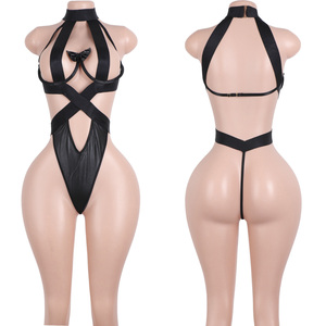 Combinaison en cuir verni brillant pour danse <span class=keywords><strong>exotique</strong></span>, avec lingerie string à bretelles et nœud papillon, pour spectacle de danse <span class=keywords><strong>exotique</strong></span> - Product Image 6