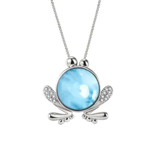 Bán Hàng Nóng S925 Sterling Silver Trang Sức Bán Buôn Ếch Tự Nhiên Hình Dạng Màu Xanh Larimar Quyến Rũ Mặt Dây Chuyền Vòng Cổ