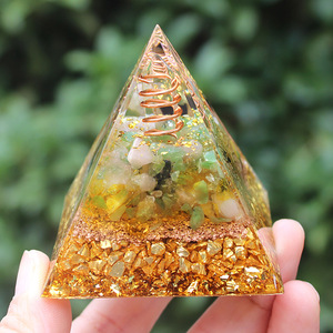 Kogiya Crystal Pyramid Resin Epoxy <b>Craft</b> With Copper Tree And Gold Shards Desktop Ornament For Home Decor - Product Image 3