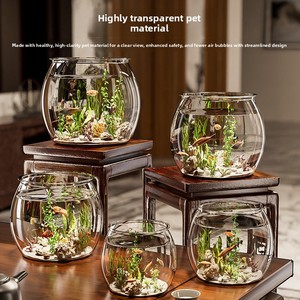 Pecera Redonda <span class=keywords><strong>de</strong></span> Plástico Ecológica para Interiores, Mini <span class=keywords><strong>Acuario</strong></span> para Sala <span class=keywords><strong>de</strong></span> Estar/Oficina sin Iluminación/Filtro/Calefacción - Product Image 3
