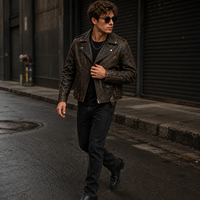 Veste de moto en cuir décontractée pour homme, coupe ample, avec fermeture éclair et boutons sur le devant, collection automne, marque privée ODM