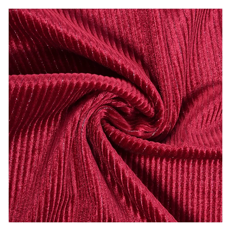 Tissu tricoté en velours côtelé brillant 260g, bande argentée de haute qualité