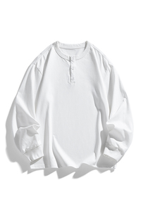 Camiseta unisex de manga larga con cuello Henley, estilo casual, holgada, básica, para uso diario, para hombre y mujer - Product Image 2