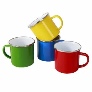 Custom wholesale bulk logo printing travel outdoor metal steel camping tin tea milk coffee enamel mugs enamelware cups