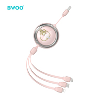 BWOO 6a kabel Usb teleskopik 3 dalam 1, kabel pengisi daya Usb dapat ditarik bahan Tpe multifungsi