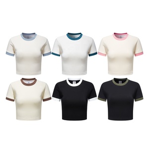 T-Shirt moda nuova moda in bianco <span class=keywords><strong>e</strong></span> nero da <span class=keywords><strong>donna</strong></span> Slim Fit alla moda in cotone con stampa logo personalizzata - Product Image 6