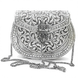 <b>Silver</b> Beaded Clutch Bag Floral Embossed <b>Handbag</b> for Wedding Party Gift - Product Image 3