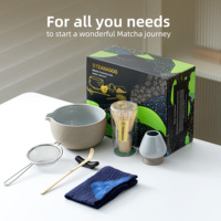 Coffret Cadeau Matcha Personnalisé ODM OEM Écologique et Durable en Porcelaine – Ensemble 7 Pièces : Bol en Céramique, Support Chasen, Cuillère, Fouet à Thé