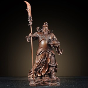 Pure copper Guan Gong figurine stand, precious Guan Gong carrying a sword, Wealth God store, company office opening gift - Product Image 1